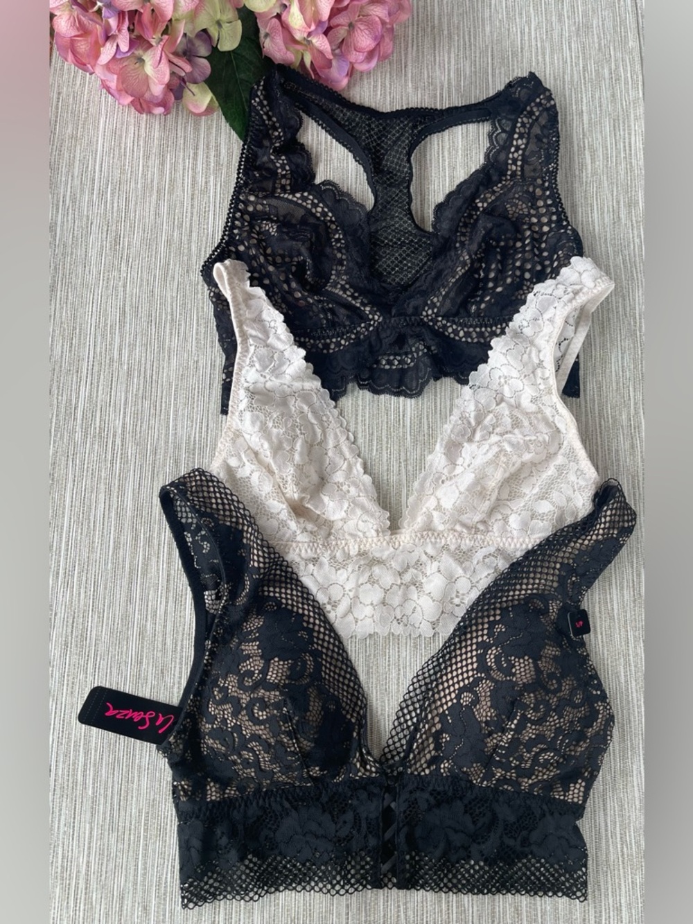 3 La Senza Lace Bralettes in Black and Cream - Women  Intimates  Size Small